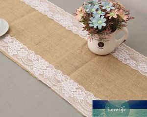 Vintage rétro toile de jute lin Jute événement fête fournitures herbe mariage nappe nappe noël blanc dentelle chemin de table prix usine conception experte qualité