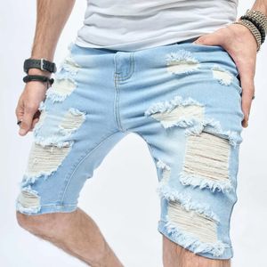 Vintage Ripped Slim Fit Denim Short Pant Men Streetwear Spring Summer Fashion Color Couleur Bouton Jean Shorts pour hommes 240411