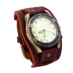 Vintage Roman Numerals Gear Faux Faux Leather Band Men Bracelet de muñeca Reloj
