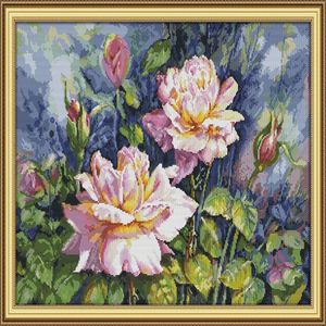 Pinturas decorativas para el hogar con paisajes de flores rosas vintage, bordados de punto de cruz hechos a mano, conjuntos de costura, estampados contados en lienzo DMC 14302d
