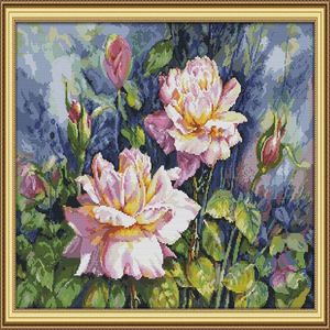 Pinturas decorativas para el hogar con paisajes de flores rosas vintage, bordados de punto de cruz hechos a mano, conjuntos de costura, estampados contados en lienzo DMC 14287e