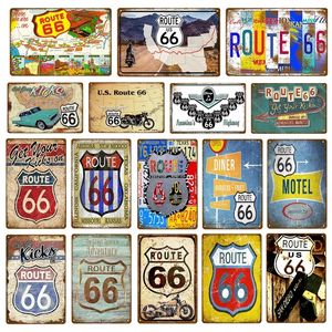 Vintage Route 66 Plaques métalliques en étain American Road Car Motos Plaque Affiche murale rétro Pub Bar Club Décoration d'intérieur Garage Décoration personnalisée Taille 30 x 20 cm w02