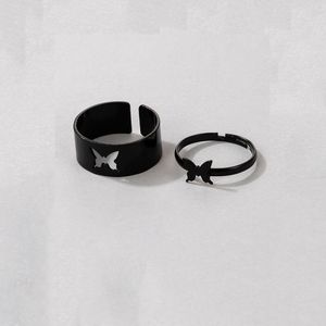 Vintage Simple Animal papillon étoile lune coeur anneaux ouverts pour femmes filles gothique bijoux 2 pièces Punk noir Couple anneau ensemble 220719