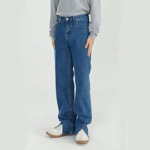 Vintage fente ourlet ample décontracté droit Denim jean pantalon pour hommes femmes Couple corée Style Streetwear Hip Hop pantalon mâle