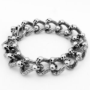 Bracelet en acier inoxydable Vintage Skull Curb Link Chaîne Basculer Fermoir Rock Punk for Hommes 8.7 