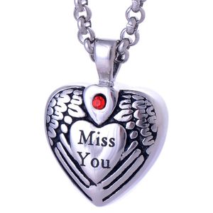 Vintage Titanium Miss You Heart Medallones Colgantes Urna Collar Cremación Cenizas Colgante Recuerdo Joyas Abrible poner en Perfume o Notas de amor