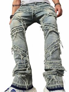 Vintage élégant déchiré Patch Jeans pantalons hommes solide décontracté droit Streetwear homme automne 2023 nouveau Fi Denim vêtements pour hommes f2am #