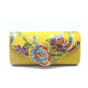 Vintage daim pochette mariage brodé fleur épaule avec fronde soirée sac à main sacs jaune embrayages Femininos 240305