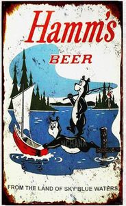 Vintage Tin Hamms Beer Bear Fishing Lake Boat Boat Metal Sign 8x12 pouces8238434