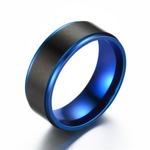 Anillo de acero inoxidable de titanio Vintage para hombre, amuleto de moda, pasos azules nobles elegantes de alto grado entre la joyería negra