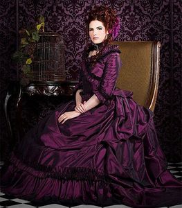 Vestidos de fiesta victorianos vintage Medias mangas Satén púrpura Largo fruncido Una línea Vestido para ocasiones especiales para mujeres 2024 Vestidos formales de noche elegantes