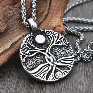 Collier pendentif arbre de vie Viking Vintage pour hommes, mythologie nordique, or blanc 14 carats, Yggdrasils, amulette, bijoux Viking, cadeau