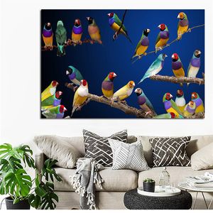 Vintage acuarela loro ramas y pájaro paisaje lienzo pintura póster impresión moderna imagen de pared de guardería para sala de estar