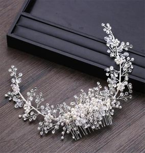 Vintage Wedding Bridal Comb Crystal Righestone Headpiece Pearl Crown Tiara Hair Accessoires Bijoux Chaîne de tête en argent Or1786011