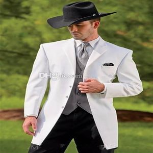 Vintage Western Tuxedos Cowboy Slim Fit Traje de novio negro Traje de cena de boda para hombres Traje de fiesta 3 piezas Chaqueta Pantalones Vest261w