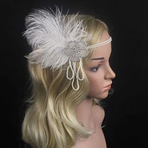 Vintage femme élastique Plume Bandeau Girls Black Rhinestone Sequin Party Gice Cleaded Flapper Hair Feather Band Band