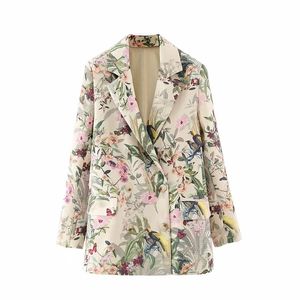 Vintage femmes élégant floral blazers mode dames mince longues vestes costume décontracté femme chic veste costumes filles mignon 210430