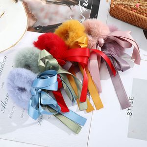 Vintage Femmes Furry Scrunchies Turban Diy Bow Ruban Élastique Bandes de cheveux Elastic Cheveux Cheveux Bague Rope Tête Panneau Poneytail Accessoires pour cheveux