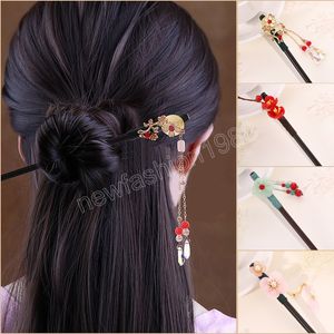 Vintage bois fleur épingle à cheveux femmes Style chinois bâtons de cheveux gland épingles à cheveux mariée mariage cheveux bijoux cadeaux