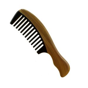 Peigne à cheveux en bois Vintage 5pcs / lot Wave Handle Green Santal Corne de boeuf à larges dents soins des cheveux coiffage toilettage démêlant bouclés