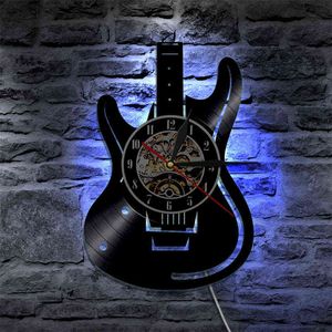 Registro de vinilo LED Reloj de pared Tema Música Guitarra relojes Wall Watch Moderno Design Decoración para el hogar Instrumentos musicales Regalo para el músico H1230