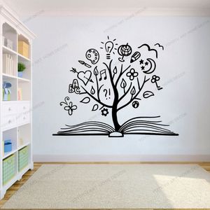 Vinyle autocollant Unique maison Art décor salle de lecture décoration peintures murales enfants chambres livre arbre mur décalcomanie bibliothèque école CX1628