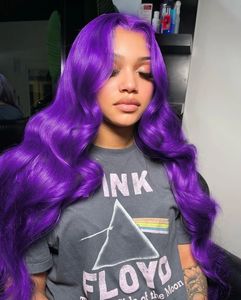 Pelucas de cabello humano con frente de encaje transparente HD 13x4 de Color púrpura violeta, peluca Frontal de encaje ondulado 613 de colores para mujer negra
