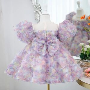 Violets Prom Pageant Robes 2023 Robes de soirée de luxe pour Flower Girls Birthday Fête Enfants Princesse Tulle Robe courte Enfants 240321