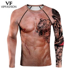 VIP FASHION Drôle Poitrine Muscle Gym Vêtements Fitness T-shirt Hommes Compression Maigre Bodybuilding À Manches Longues Sport Workout Tee 220217