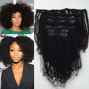 Vierge Malaisienne Crépus Bouclés Clip Dans Les Extensions de Cheveux Humains Afro Crépus Bouclés Clip Sur Extension de Cheveux Long Hai Italien Bouclés Armure