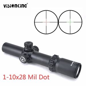 Visionning 1-10x28 Hunting Riflescope FMC BAK4 mil reticule rouge vert illuminé tactique Tactique Lock de tourelle optique pour .30-06 .308 .223 7,62 cal