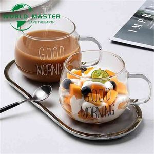 Visual Touch Good Morning Transparent Creative Coupe en verre avec poignée Tumbler Tasse Verrerie Café Thé Tasses Lait Bière Soupe Vin 210804