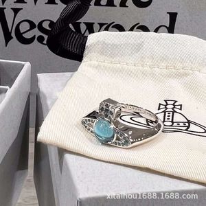 Viviane Jewlery Joyería de diseñador para mujer Viviennr Westwood Anillos Emperatriz viuda del oeste Aqua Blue Saturn Glass Bead Ring Mujer Minoría De