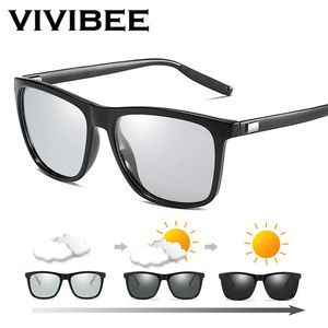 VIVIBEE Couleur Changement Gris Cadre gris Pochromic Polaris Sunglasses Men Square Classic Chameleon Glaases Lens Transition Lens Eyewear 240410