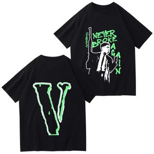 VLONE T-shirts pour hommes Logo de conception originale Dessin animé d'été sans col à manches courtes Lettre Lâche Hauts polyvalents T-shirts noir blanc dt112