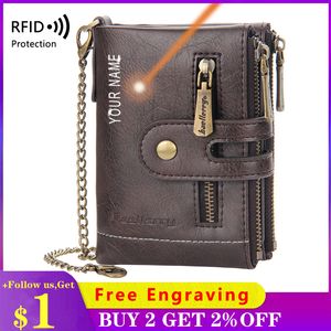 Vntage Men RFID Leather Wallet Pocket Double Zipper Moneybag Multi-Function ID Bank Card Holder Coin Purse Male Business Gift