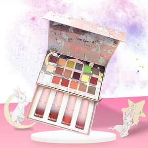 VONGEE Coffret cadeau de maquillage tout-en-un Kit de maquillage de voyage complet Starter : 4PCS Matte Bundle Lipgloss Lipstick et 18 couleurs Sunset Eyeshadow Palette Cosmétique pour les filles