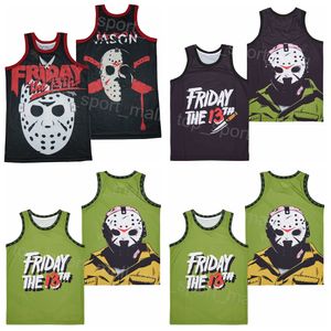 Film Basketball Voorhees Jason Friday The 13th Jersey VENDREDI CRYSTAL LAKE Hommes Pour Les Amateurs De Sport Respirant Broderie Et Cousu Pur Coton Couleur De L'équipe Noir Rétro