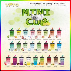 VPRO MINI CUP 6800 Capacité de la batterie 650 mAh E-liquide rechargeable rechargé 16 ml Teneur en nicotine 3,5 % (35 mg) crazvapes
