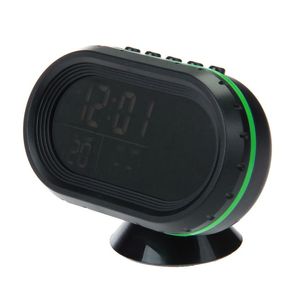 VST-7009V Multi-Fonctionnel De Voiture Horloge Électronique Thermomètre Voltmètre Avec Veilleuses Écran En Verre Noir - Vert Black181b