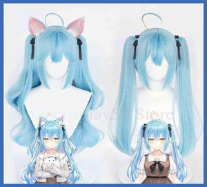 Vtuber yukihana Lamy Wig Hololive Girls Cosplay Gradient Blue Long Curly Wavy Pigtails Synthetic Hair Role Play AA2203179377145