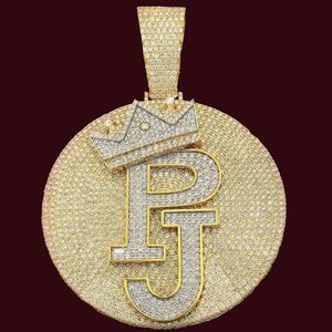 Pendentif VVS 'PJ', Terrain d'or jaune Disque Hip Hop Hip Hop Custom Moisanite Pendentif pour hommes