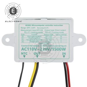 W3002 DC 12V 24V AC 110V 220V Contrôleur de température de LED numérique professionnel 10A Thermostat Contrôle de refroidissement du chauffage