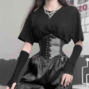 Cintura y fajas abdominales Cinturón de corsé para mujer Moda gótica Cuero de pu Mujer con cordones Adelgazante Vintage Negro Ancho para niña 0719