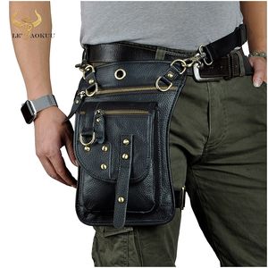 Bolsas de cintura Cuero genuino Multipropósito Hombres Viajes Mochila Crossbody Messenger Hook Belt Pack Drop Leg Phone Case 2141b 230310