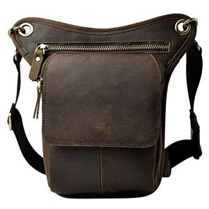 Sacs de taille hommes Vintage cuir de vachette goutte jambe sac Fanny Pack cuisse hanche Bum ceinture moto croix corps messager décontracté épaule