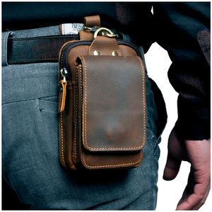 Sacs de taille en cuir véritable hommes Design décontracté petit sac en cuir de vachette mode crochet Bum ceinture Pack étui à cigarettes 55 