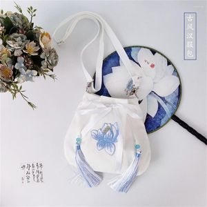 Sacs de taille femmes Style chinois Hanfu sacs à main Lotus broderie sac à main cordon téléphone toile rétro japonais Kimono sac paquet portefeuille