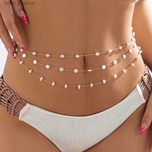 Ceintures de chaîne de taille Salicon Charme coréen Baroque Imitation Pearl Belly Chaîne de taille Tendance Metal Summer Sexy Bo Chain Bikini Beach Jewelryl231221