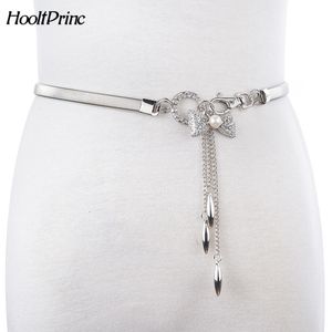 Chaîne de taille Ceintures Ceintures pour femmes Bowknot cœur aimant Ceinture en or Chaîne Élastique Stretch Sangle en métal Réglable Chaîne de luxe Ceinture Taille Robe 230419